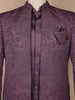 Plum Purple Leaf Embroidered Jacquard Men's Suit with Beaded Pocket Chain