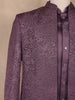 Plum Purple Leaf Embroidered Jacquard Men's Suit with Beaded Pocket Chain