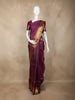 Plum Purple Stripes Woven Design Pure Kanchipuram Silk Saree with Gold Zari Woven Border