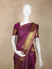 Plum Purple Stripes Woven Design Pure Kanchipuram Silk Saree with Gold Zari Woven Border
