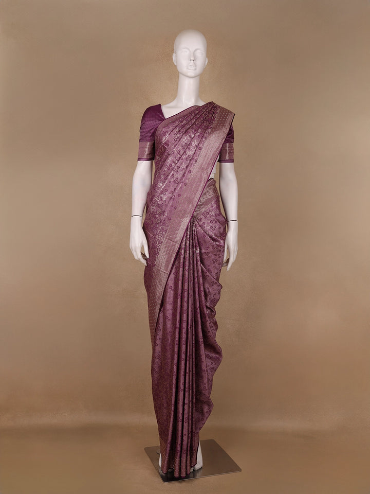 Plum Purple Floral Brocade Design Banarasi Silk Saree - Diadem
