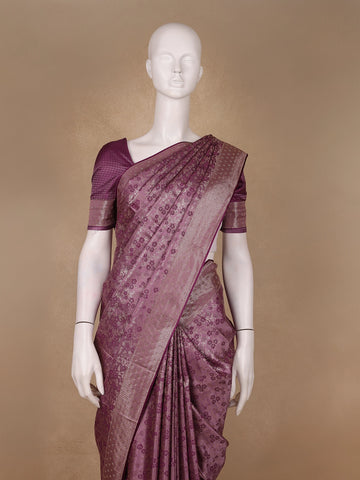 Plum Purple Floral Brocade Design Banarasi Silk Saree - Diadem