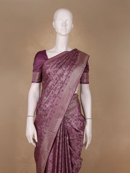 Plum Purple Floral Brocade Design Banarasi Silk Saree - Diadem