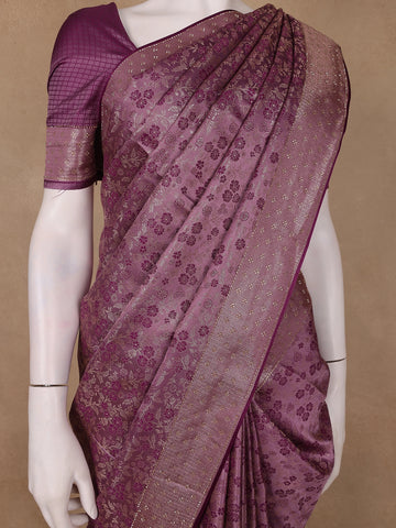 Plum Purple Floral Brocade Design Banarasi Silk Saree - Diadem