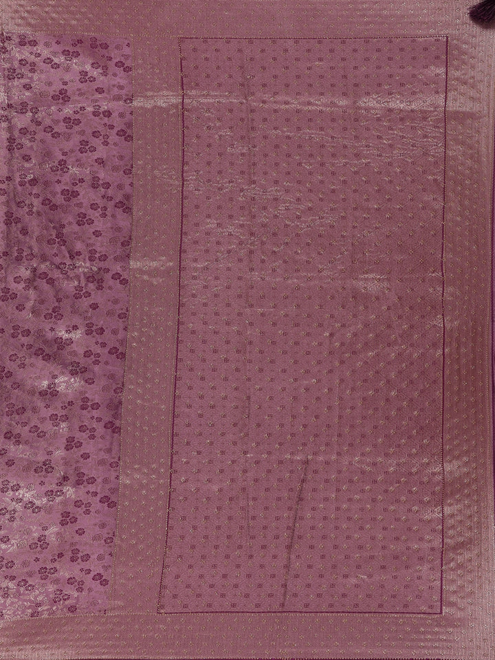 Plum Purple Floral Brocade Design Banarasi Silk Saree - Diadem