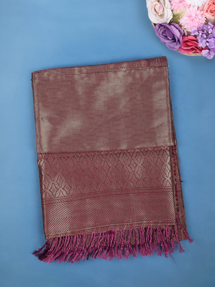 Plum Wine Minimal Design Woven Tissue Silk Saree - Diadem