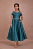 Teal Green Solid Design Organza Party Gown for Girls