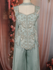 Powder Blue Abstract Beads Embroidered Design Georgette Part Wear Palazzo Suit with Choker Dupatta
