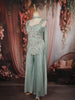 Powder Blue Abstract Beads Embroidered Design Georgette Part Wear Palazzo Suit with Choker Dupatta