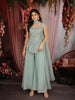 Powder Blue Abstract Beads Embroidered Design Georgette Part Wear Palazzo Suit with Choker Dupatta
