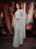 Powder Blue Abstract Sequins and  Beads Embroidered Design Net Party Wear Saree with Designer Border