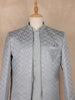 Powder Blue Arrow Design Jacquard Men's Suit with Embroidered Collar and Pocket Detailing