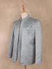 Powder Blue Arrow Design Jacquard Men's Suit with Embroidered Collar and Pocket Detailing