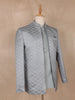 Powder Blue Arrow Design Jacquard Men's Suit with Embroidered Collar and Pocket Detailing