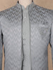 Powder Blue Arrow Design Jacquard Men's Suit with Embroidered Collar and Pocket Detailing