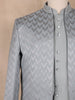 Powder Blue Arrow Design Jacquard Men's Suit with Embroidered Collar and Pocket Detailing