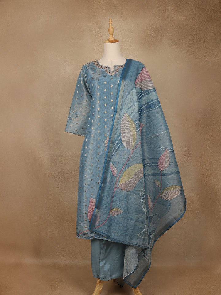 Powder Blue Butta Woven Semi Silk Salwar Suit - Diadem