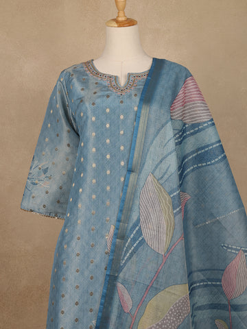 Powder Blue Butta Woven Semi Silk Salwar Suit - Diadem