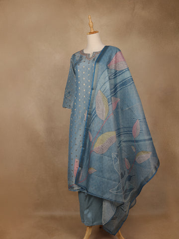 Powder Blue Butta Woven Semi Silk Salwar Suit - Diadem