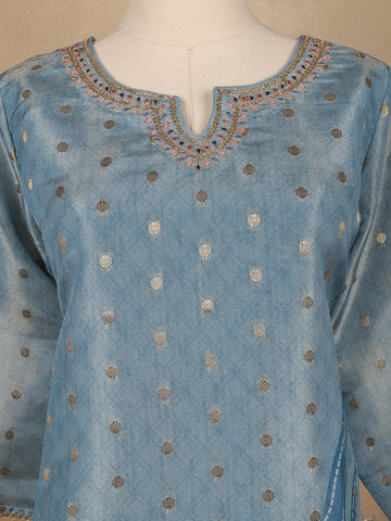 Powder Blue Butta Woven Semi Silk Salwar Suit - Diadem