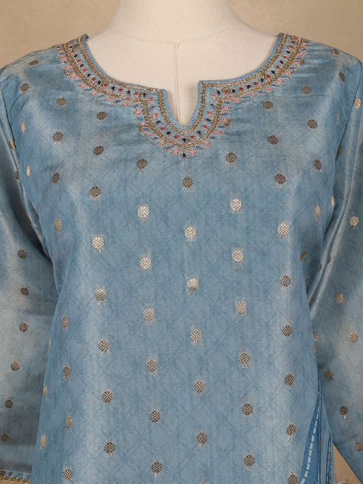Powder Blue Butta Woven Semi Silk Salwar Suit - Diadem