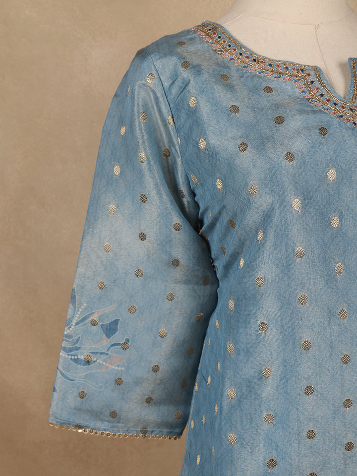 Powder Blue Butta Woven Semi Silk Salwar Suit - Diadem