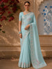 Powder Blue Floral Butta Zari Embroidered Design Pure Organza Party Wear Saree with Thread Work Border