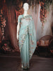 Powder Blue Floral Butta Zari Embroidered Design Pure Organza Party Wear Saree with Thread Work Border