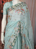 Powder Blue Floral Butta Zari Embroidered Design Pure Organza Party Wear Saree with Thread Work Border