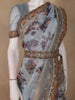 Powder Blue Floral Design Organza Saree With Embellished Border And Contrast Pallu