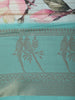 Powder Blue Floral Printed Design Chiffon Saree with Parrot Zari Border