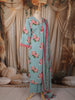 Powder Blue Floral Printed Design Cotton Straight Cut Salwar Suit with Dupatta