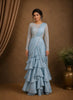 Powder Blue Floral Sequins Embroidered Satin Ready To Wear Saree