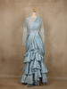 Powder Blue Floral Sequins Embroidered Satin Ready To Wear Saree