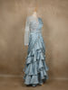 Powder Blue Floral Sequins Embroidered Satin Ready To Wear Saree