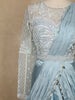 Powder Blue Floral Sequins Embroidered Satin Ready To Wear Saree