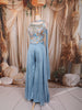 Powder Blue Floral Sequins and Beads Embroidered Design Chiffon Palazzo Suit with Matching Choker Dupatta