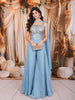 Powder Blue Floral Sequins and Beads Embroidered Design Chiffon Palazzo Suit with Matching Choker Dupatta