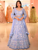 Powder Blue Floral Sequins and Beads Embroidered Design Net Bridal Lehenga with Designer Dupatta