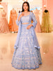 Powder Blue Floral Sequins and Beads Embroidered Design Net Bridal Lehenga with Designer Dupatta
