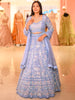 Powder Blue Floral Sequins and Beads Embroidered Design Net Bridal Lehenga with Designer Dupatta