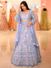 Powder Blue Floral Sequins and Beads Embroidered Design Net Bridal Lehenga with Designer Dupatta
