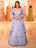 Powder Blue Floral Sequins and Beads Embroidered Design Net Bridal Lehenga with Designer Dupatta