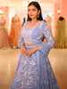 Powder Blue Floral Sequins and Beads Embroidered Design Net Bridal Lehenga with Designer Dupatta