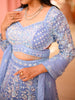 Powder Blue Floral Sequins and Beads Embroidered Design Net Bridal Lehenga with Designer Dupatta
