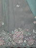 Powder Blue Floral Sequins and Beads Embroidered Design Tissue Fancy Saree with Scalloped Border