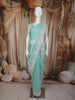 Powder Blue Floral Sequins and Beads Embroidered Design Tissue Fancy Saree with Scalloped Border