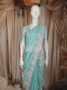 Powder Blue Floral Sequins and Beads Embroidered Design Tissue Fancy Saree with Scalloped Border