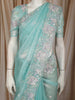 Powder Blue Floral Sequins and Beads Embroidered Design Tissue Fancy Saree with Scalloped Border