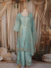 Powder Blue Floral Sequins and Beads Embroidered Design Tissue Silk Palazzo Suit with Dupatta